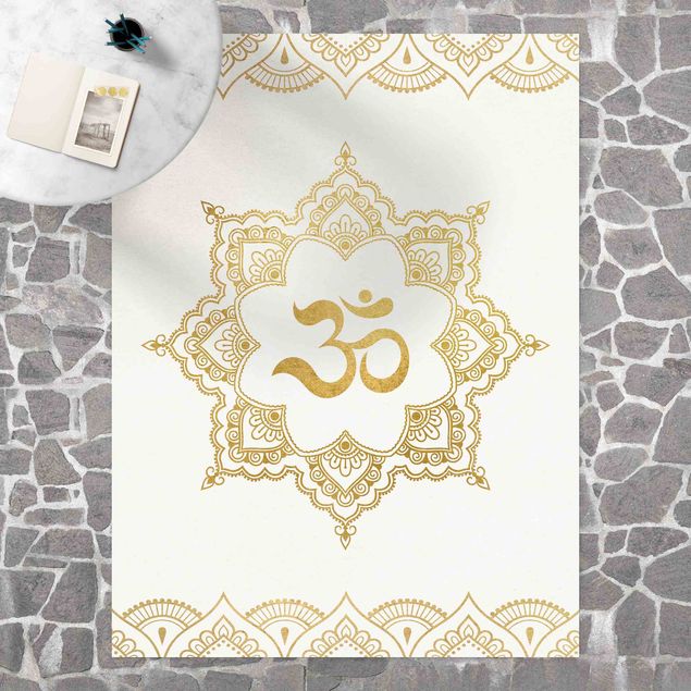 Tappeto da balcone Mandala OM Illustrazione Ornamentale Oro Bianco