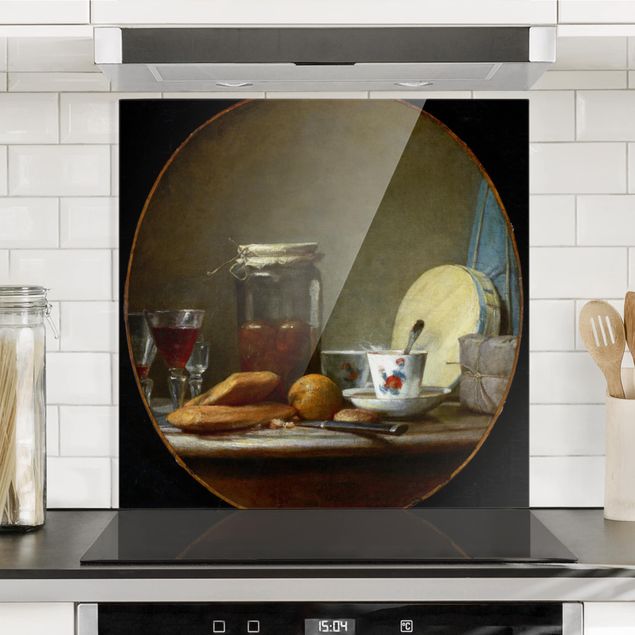 paraschizzi cucina vetro magnetico Jean-Baptiste Siméon Chardin - Barattolo di albicocche