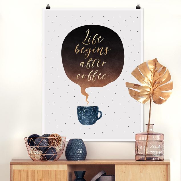 Poster acquerello Life Begins After Coffee Puntini