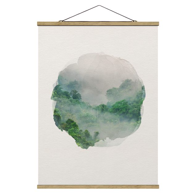 Foto su tessuto da parete con bastone - Acquarelli - giungla nella nebbia - Verticale 4:3