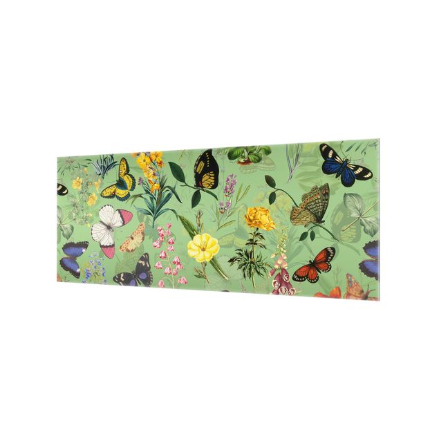 Paraschizzi - Farfalle con fiori su sfondo verde