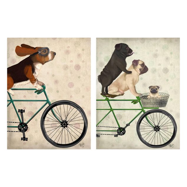 Stampe su tela animali Ciclismo - Bassotto e carlini Set I