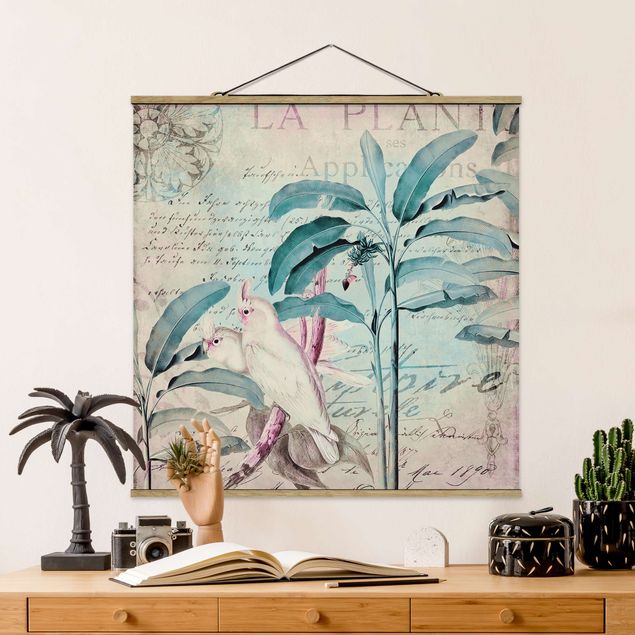 quadri con animali Collage in stile coloniale - Cacatua e palme