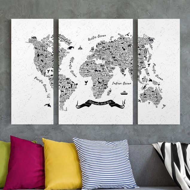 Stampe su tela bianco e nero Mappa del mondo - tipografica bianca