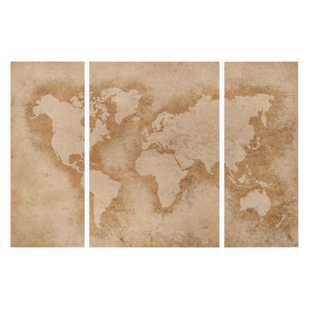 Stampa su tela 3 parti - Antique World Map - Trittico