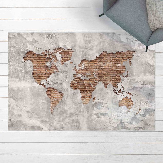 Tappeto per balcone Mappa del mondo in mattoni e cemento shabby