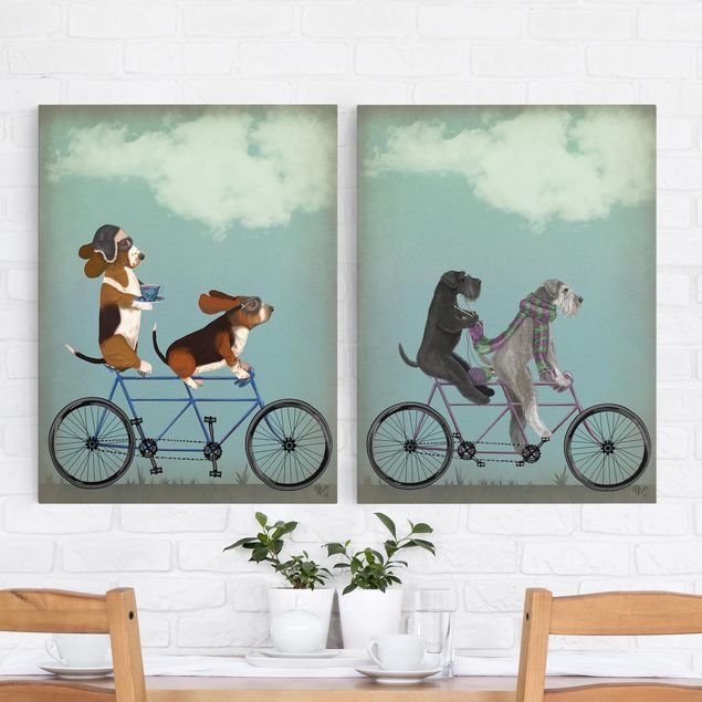 Quadri con cani Ciclismo - Bassotto e Schnauzer in tandem Set II