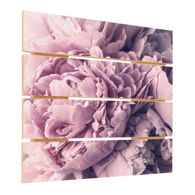 Stampa su legno - Viola Peony Blossoms - Quadrato 1:1