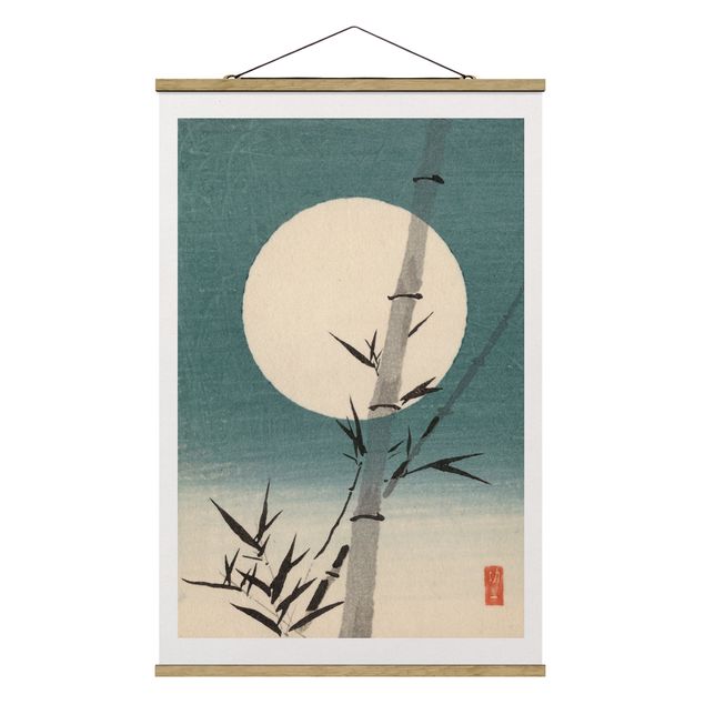 Foto su tessuto da parete con bastone - Giapponese Disegno Bambù E Luna - Verticale 3:2