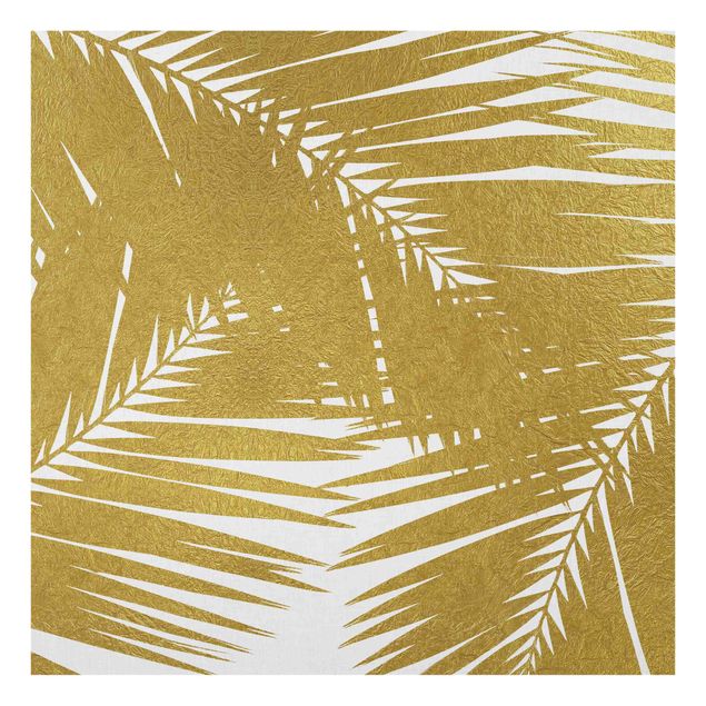 Paraschizzi in vetro - Scorcio tra foglie di palme dorate - Quadrato 1:1