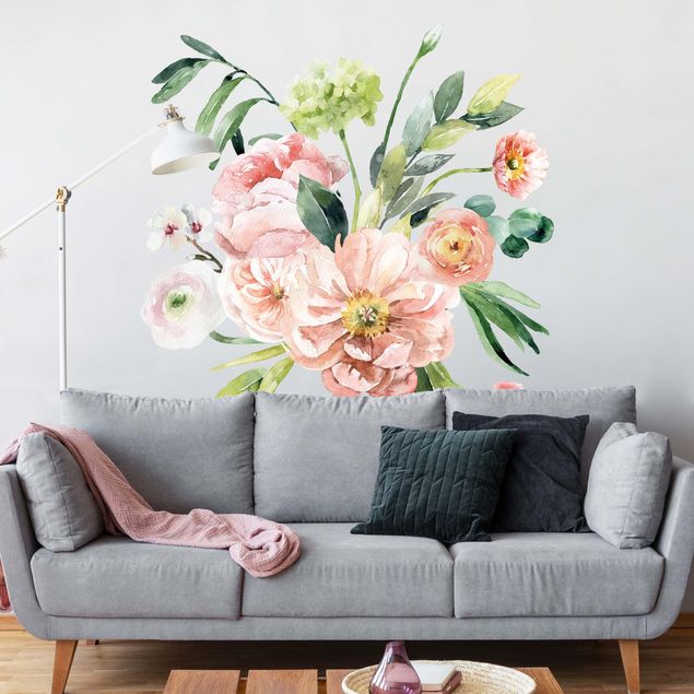 Adesivo murale - Acquerello Pink Flower Bouquet XXL