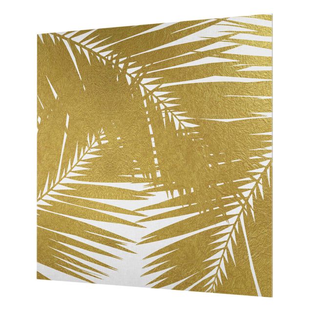 Paraschizzi in vetro - Scorcio tra foglie di palme dorate - Quadrato 1:1