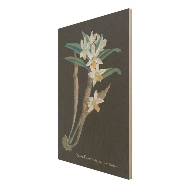 Stampa su legno - White Orchid su tela di canapa I - Verticale 3:2
