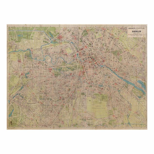 Stampa su legno - Vintage Mappa Berlino - Orizzontale 3:4