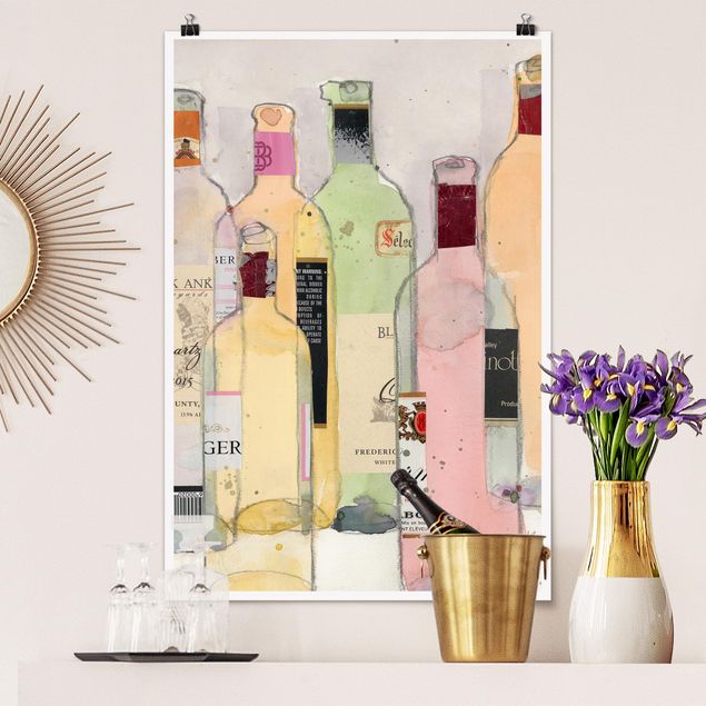 Poster illustrazioni Bottiglie di vino in acquerello I
