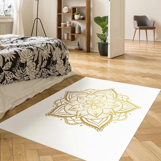 Tappeti bagno moderni Mandala Floreale - Illustrazione Oro Bianco