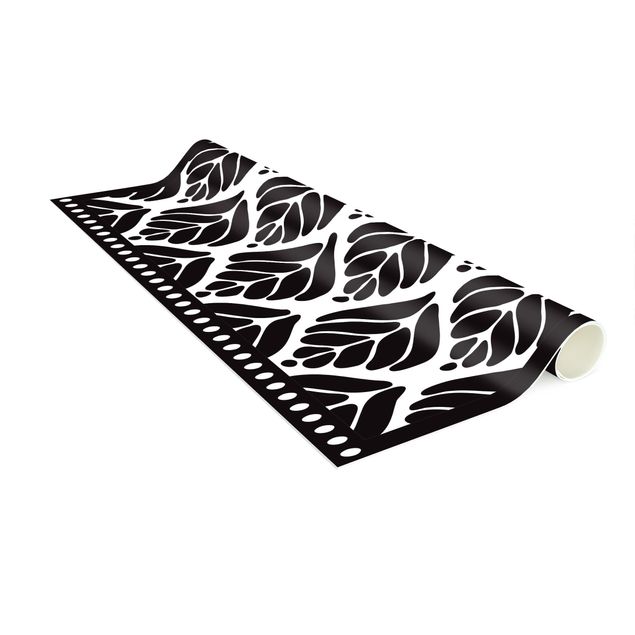 Tappeto cucina bianco e nero Foglie di palma stilizzate con strisce