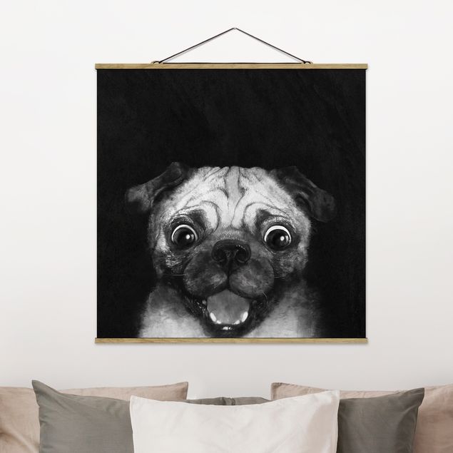 stampe animali Illustrazione - cane carlino pittura su bianco e nero