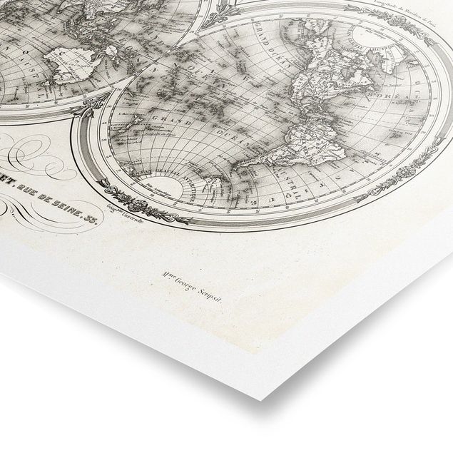 Poster - Mappa del mondo - Mappa francese del Cap del 1848 - Orizzontale 2:3