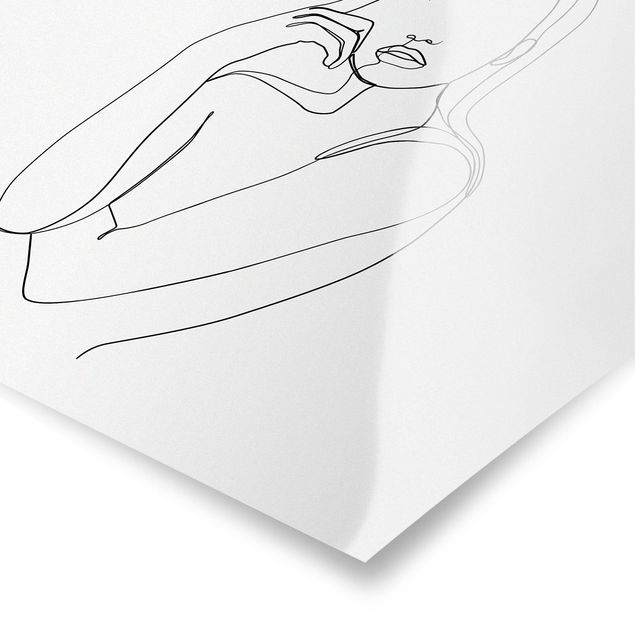 Poster - Line Art Pensieroso donna Bianco e nero - Quadrato 1:1