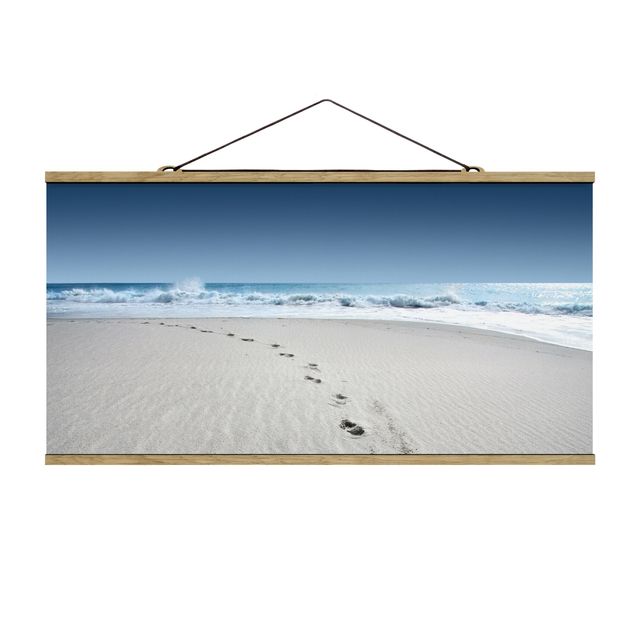 Foto su tessuto da parete con bastone - Tracce nella sabbia - Orizzontale 1:2