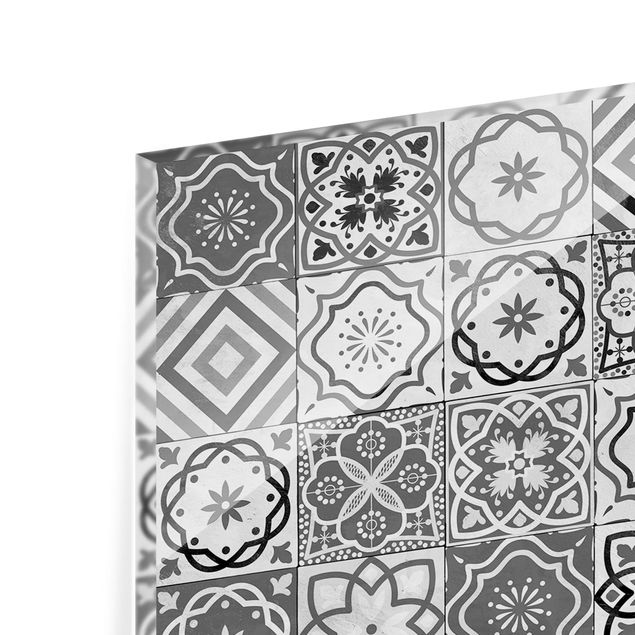 Paraschizzi in vetro - Mediterranean Tile Pattern Grayscale