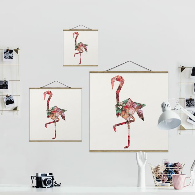 Foto su tessuto da parete con bastone - origami Flamingo - Quadrato 1:1