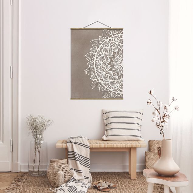 Foto su tessuto da parete con bastone - Mandala Illustrazione Shabby Bianco Beige - Verticale 4:3