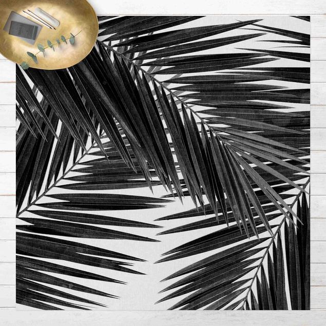 Tappeto da balcone Vista sulle foglie di palma in bianco e nero