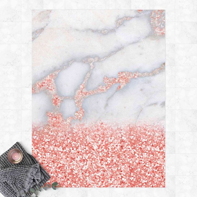 Tappeto per terrazzo esterno Effetto marmo con coriandoli rosa