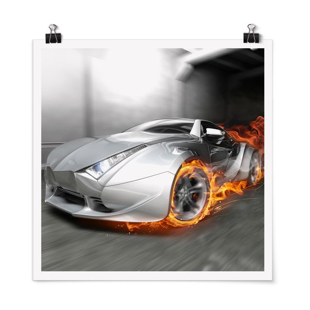 Poster - Supercar In Flames - Quadrato 1:1
