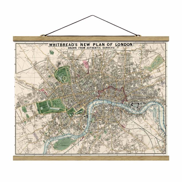 Foto su tessuto da parete con bastone - Vintage Mappa Londra - Orizzontale 3:4