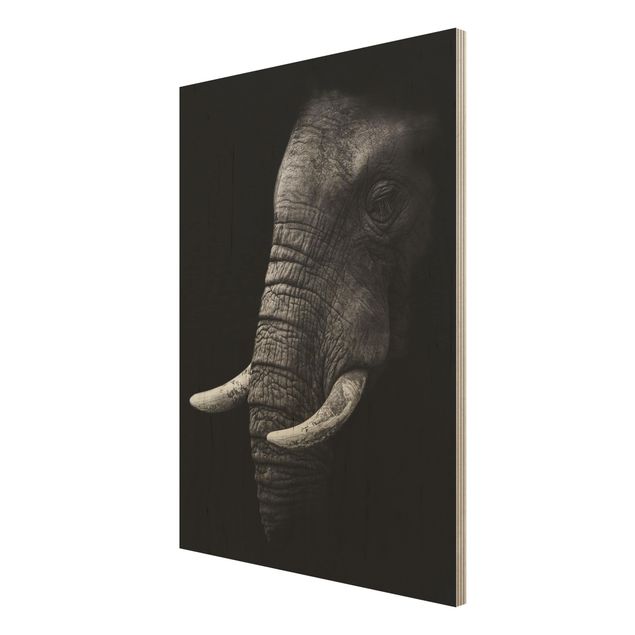 Quadro in legno - Scuro Elephant Portrait - Verticale 3:4
