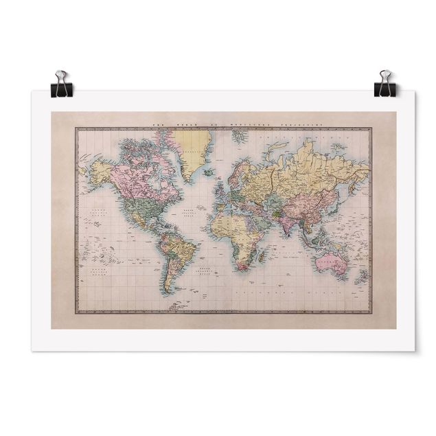 Poster - Mappa del mondo Vintage 1850 - Orizzontale 2:3