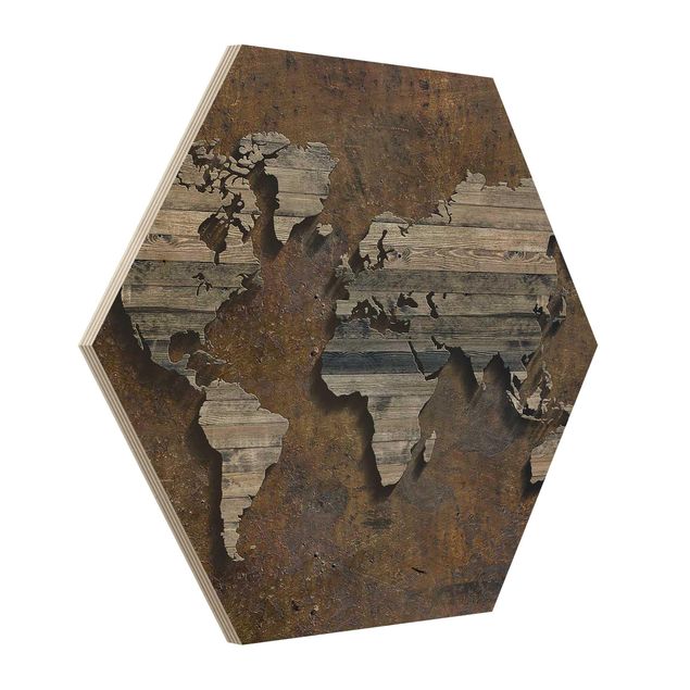 Esagono in legno - Mappa del mondo di legno Griglia