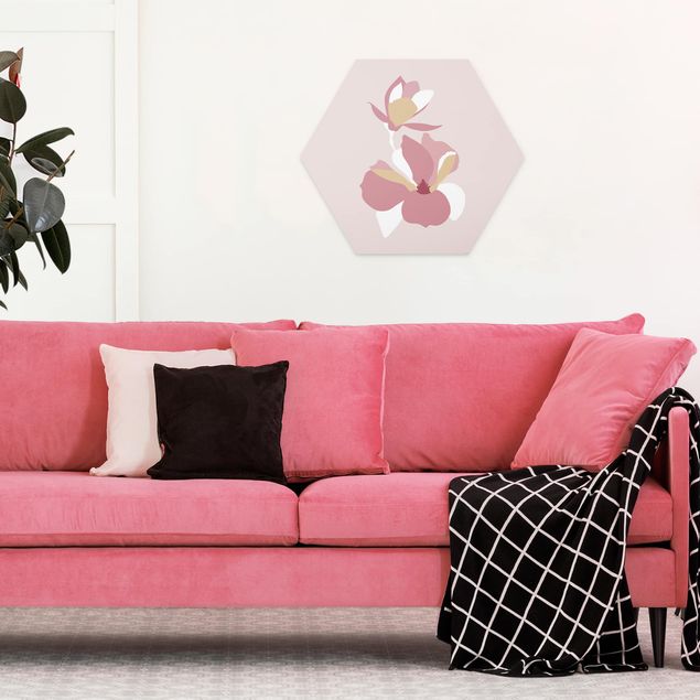 Esagono in forex - Line Art Fiori rosa pastello