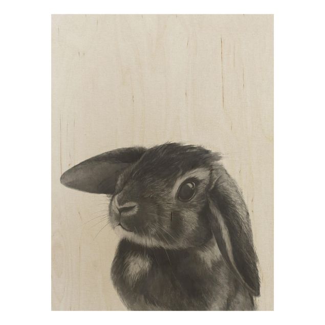Stampa su legno - Illustrazione Coniglio bianco e nero Disegno - Verticale 4:3