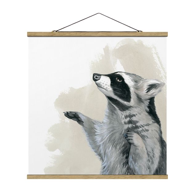 Quadro su tessuto con stecche per poster - Forest Friends - Raccoon - Quadrato 1:1