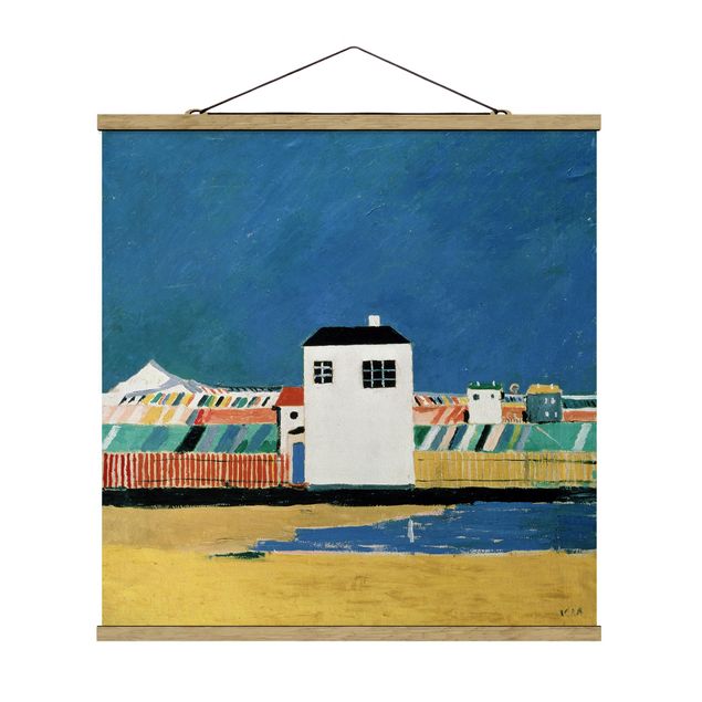 Quadro su tessuto con stecche per poster - Kasimir Malevich - Con La Casa Bianca Paesaggio - Quadrato 1:1