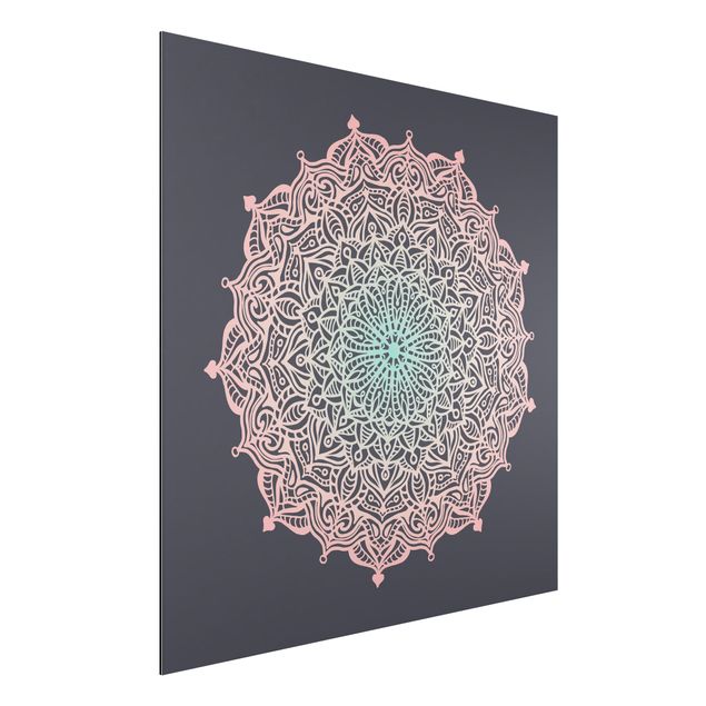 Stampa su alluminio spazzolato - Mandala Ornamento In rosa e blu - Quadrato 1:1