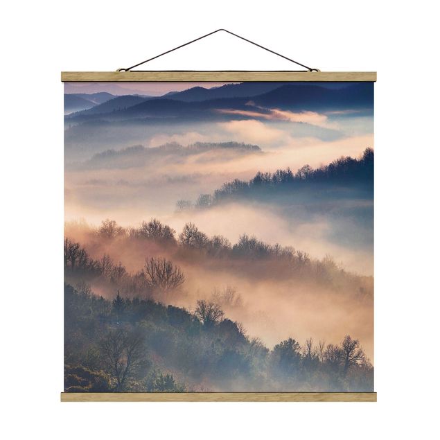 Quadro su tessuto con stecche per poster - Nebbia al tramonto - Quadrato 1:1