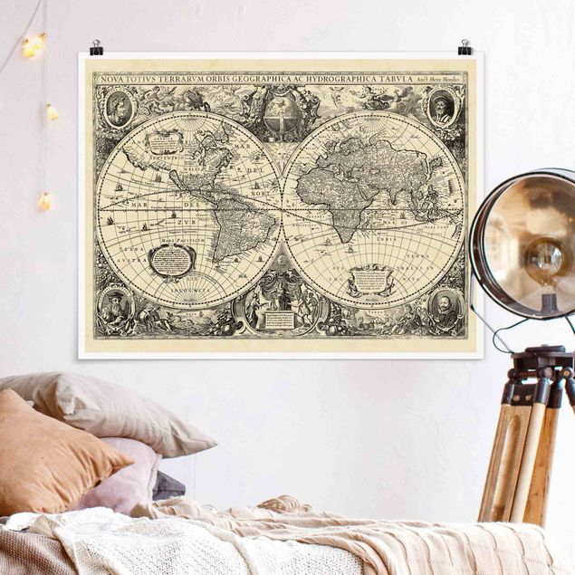 Poster illustrazioni Mappa del mondo vintage Illustrazione antica
