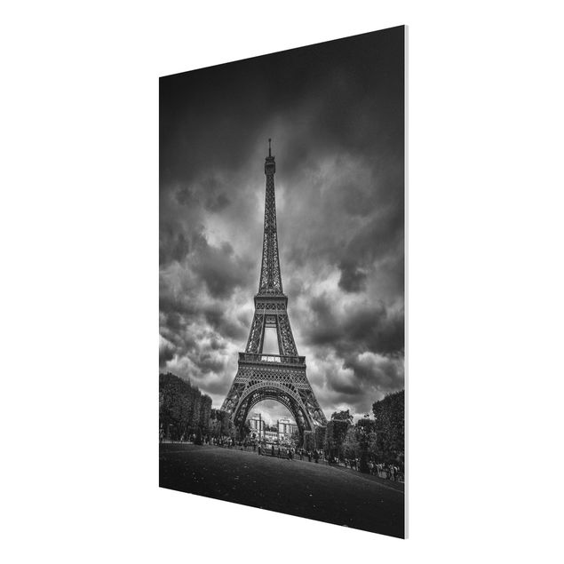 Quadro in forex - Torre Eiffel Davanti Nubi In Bianco e nero - Verticale 3:4