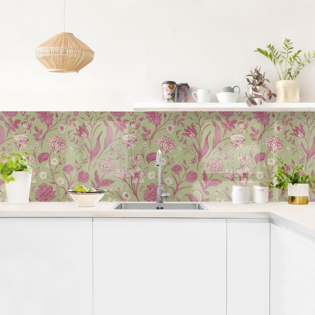 Rivestimenti cucina di plastica Danza dei fiori in verde menta e rosa pastello