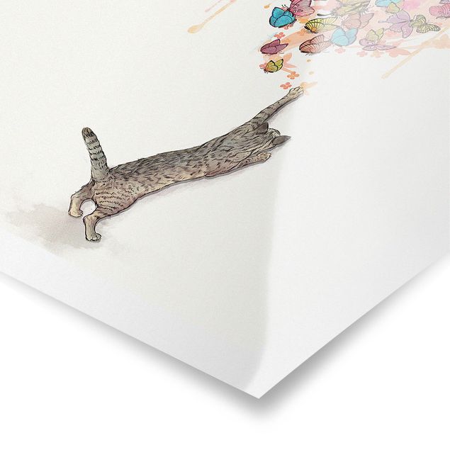 Poster - Illustrazione del gatto con farfalle colorate Pittura - Verticale 4:3