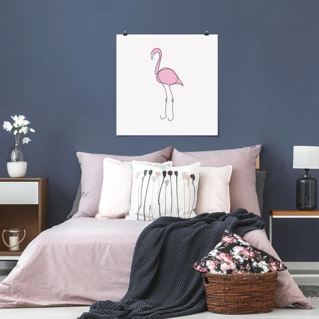 Poster - Flamingo Line Art - Quadrato 1:1