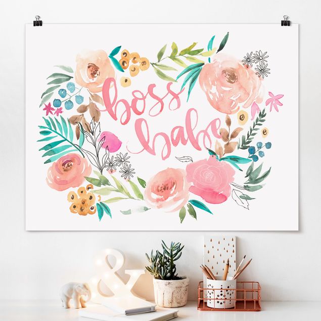 Poster acquerello Pink Flowers - Boss Babe