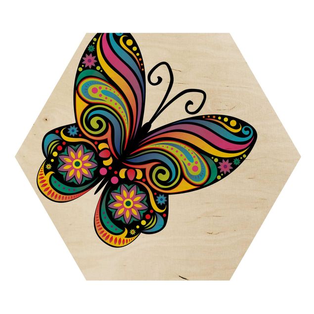 Esagono in legno - No.Bp22 Mandala farfalla