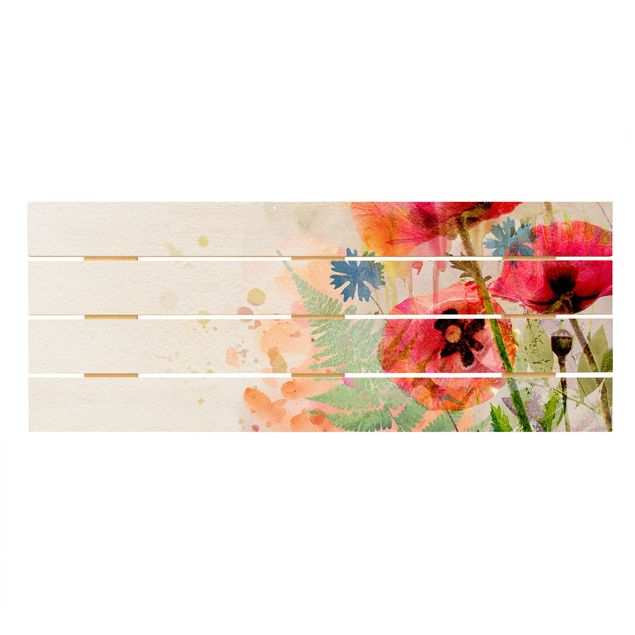 Stampa su legno - Acquerello fiori di papavero - Orizzontale 2:5