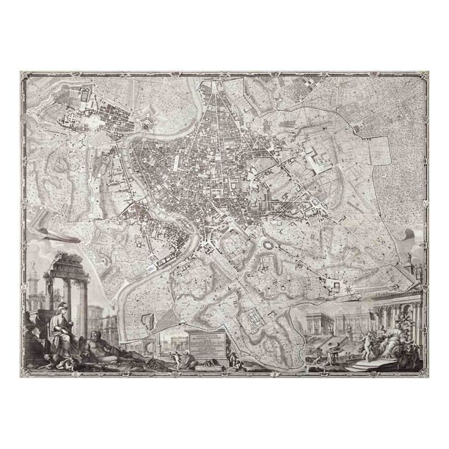 Stampa su alluminio spazzolato - Vintage Mappa Roma - Orizzontale 3:4